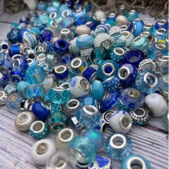 30 pc Lg Hole Pandora Style Blue Beads Bracelet Charms bundle diy jewelry making - Picture 12 of 16